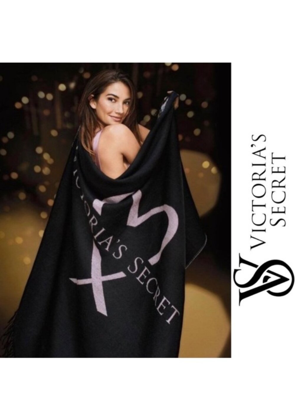 Victoria's Secret | Black & Pink 2017 Heart Fringe Throw Blanket